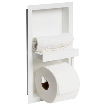 ABTPNC88-W White Matte Stainless Steel Recessed Toilet Paper Holder Niche
