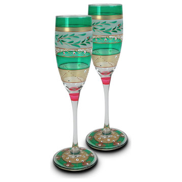 Christmas Garland Champagne Glasses, Set of 2