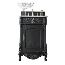 24 inch Antique Single Sink Bathroom Vanity Empire Black Finish Marble Top - Bathroom Vanities And Sink Consoles