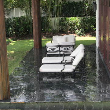 Covered stone patio on terrace
