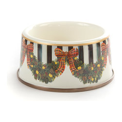 Evergreen Enamel Pet Dish - Medium | MacKenzie-Childs - Pet Bowls And Feeding