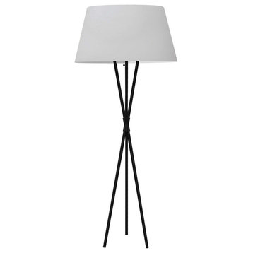 1-Light Modern Tripod Floor Lamp Gabriela, Matte Black With White Shade