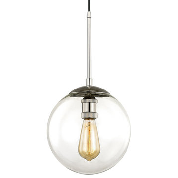 Asheville 10" Globe Pendant, Polished Nickel with Clear Glass Globe