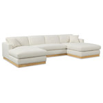 Meridian Furniture - Johanna Black Linen Textured Fabric 3pc. Sectional, Cream, Natural Finish - Gather your whole crew for family movie night on this cream Johanna linen textured fabric sectional sofa. Upholstered in rich cream linen textured fabric and featuring a natural finish solid wood base, this sectional exudes a mid-century charm that's both elegant and comfortable. The eucalyptus wood frame provides durability and ensures lasting performance and use, while the plush seat and pillowy back cushions offer a cozy seating experience.
