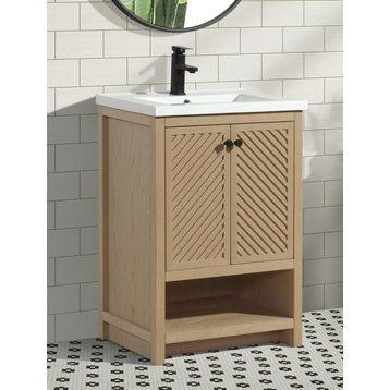 Selena Bathroom Vanity, Oak, 24", Single Sink, Freestanding