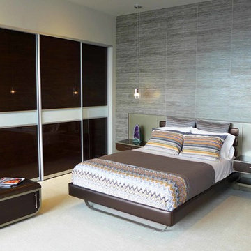 Porcelain tile wall with custom closet doors