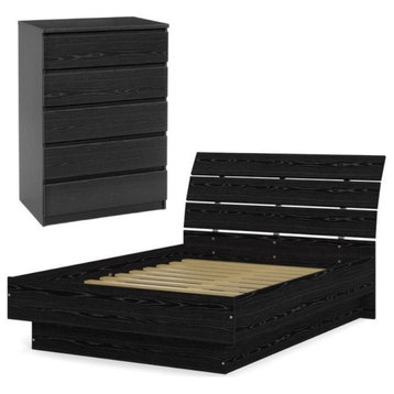 Home Square 2 Piece Furniture Set with Platform Full Bed and 5 Drawer Chest