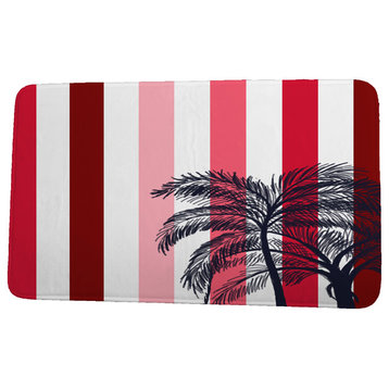 Cuban Flare Thin Stripe Palm Stripe Print Bath Mat, Red, 21"x34"