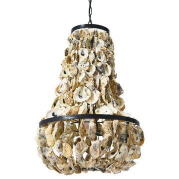 2-Light Round Oyster Shell Chandelier, One Tier