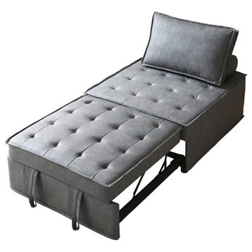 Versatile Pull-Out Sofa Bed, Soft Ottoman Sleeper Sofas, Dark Grey, Pu