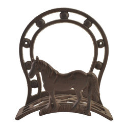Import Wholesales - Cast Iron Hose Holder, Horse And Horseshoe, 10.75" Tall - Garden Hose Reels