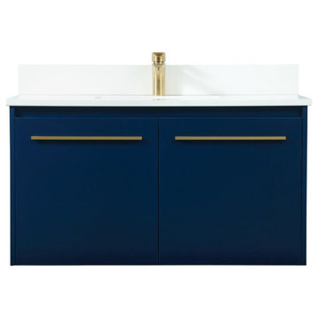 Elegant VF44536MBL-BS 36" Single Bathroom Vanity, Blue With Backsplash