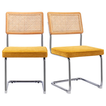 Bauhaus Cantilevered Cane Side Chairs Set of 2, Yellow