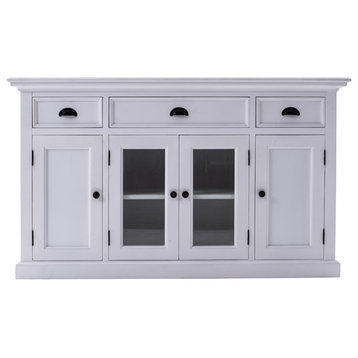 Bowery Hill Mahogany Wood Buffet with 4 Doors 3 Drawers in White