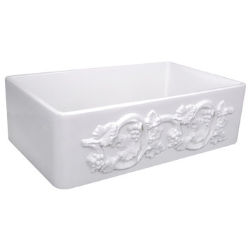 Nantucket Sinks 30" Farmhouse Fireclay Sink With GrapeVine Apron