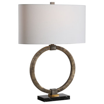 Rustic Tribal Bronze Gold Ring Table Lamp Open Circle White Round Textured