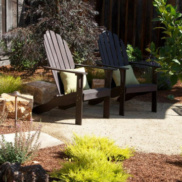 Decomposed granite and boulder seating area