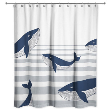 Nautical Whales Pattern 71x74 Shower Curtain