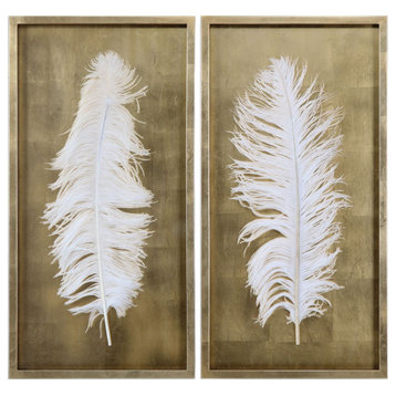 Uttermost White Feathers Gold Shadow Box Set of 2
