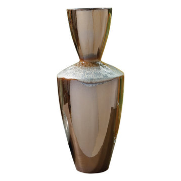 Elegant Copper Bronze Metallic Ceramic Vase Blue Tapered Goblet Tall Modern