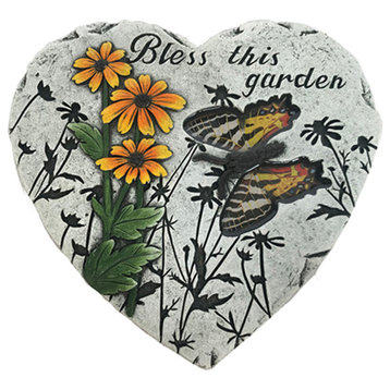 8" Cement Bless This Garden Heart Shaped Stepping Stone