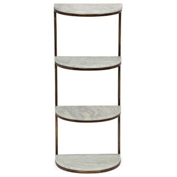 Greycliff Modern Glam Handcrafted Marble Half Round Etagere Bookcase