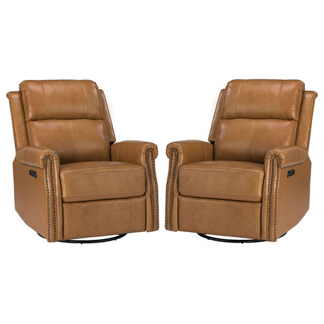 Kaietan Genuine Leather Power Rocking Recliner Set of 2, Camel