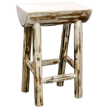 Montana Counter Height Half Log Bar Stool, Clear Lacquer Finish