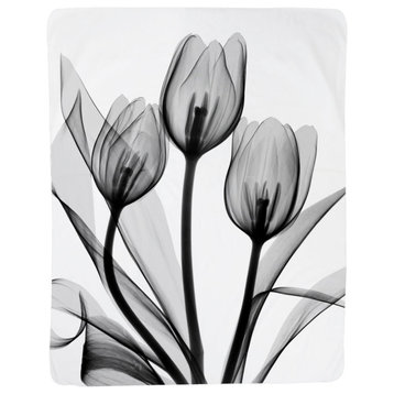Monochromatic Black Tulips Sherpa Throw Blanket