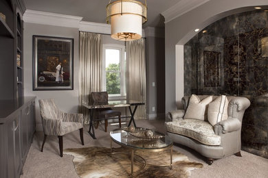 Example of a mid-sized transitional freestanding desk carpeted study room design in Atlanta with brown walls