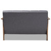 Baxton Studio Larsen Tufted Fabric and Wood Loveseat in Gray and Walnut Brown