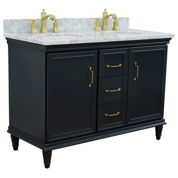 49" Double Vanity, Dark Gray Finish With White Carrara And Oval Sink