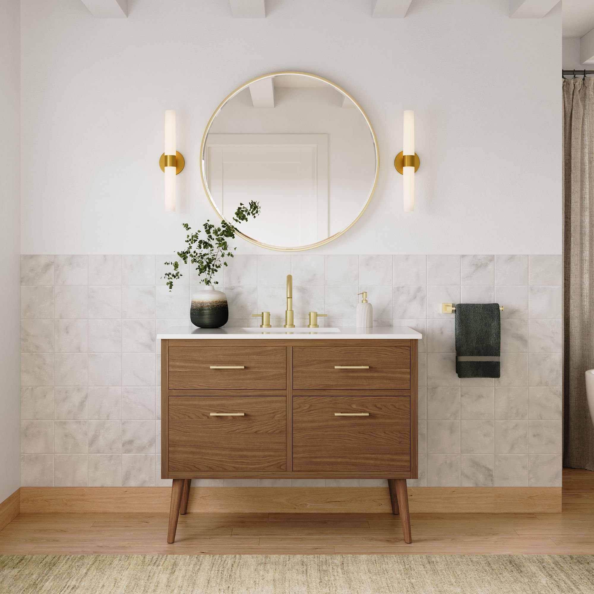 The Walnut Brown Bathroom Vanity, 42" - Midcentury - Bathroom Vanities ...