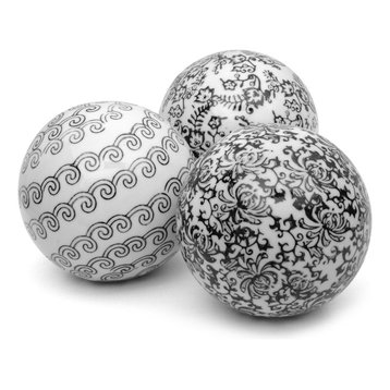 4" Black and White Decorative Porcelain Ball Set