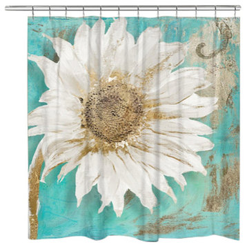 Teal Floral Shower Curtain