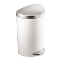 simplehuman - 10 Litre Semi-Round Step Can White Steel, Stainless Steel Lid - Wastebaskets