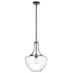 Kichler Lighting - Kichler Lighting Everly - 13.75" One Light Pendant - The design of this 1 light pendant from the Everly� collection is inspired by a decorative blown glass container. This generous, bowed clear glass fixture features a Chrome finish and a distinctive Vintage Squirrel Cage Filament bulb that leaves an impact. For ease of use, the glass shell is removable for cleaning and replacement.Everly 13.75" One Light Pendant Olde Bronze Clear Glass *UL Approved: YES *Energy Star Qualified: n/a  *ADA Certified: n/a  *Number of Lights: Lamp: 1-*Wattage:100w G9 bulb(s) *Bulb Included:No *Bulb Type:G9 *Finish Type:Olde Bronze