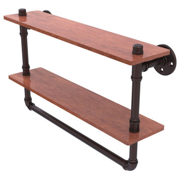 Allied Brass Pipeline Collection 22"Double Ironwood Shelf With Towel Bar