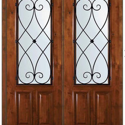 Pre-hung Double Door 96 Alder Charleston 2/3 Lite Wrought Iron - Front Doors