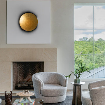 West Austin Living and Fireplace with Lita Albuquerque Art