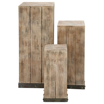 Rustic Brown Wood Pedestal Table Set 69262