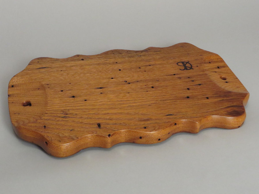 #15036 Rear Detail. Hand-Carved Serving Tray. Reclaimed American Chestnut
