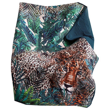 Greenland Jungle Cat Throw Blanket, 50x60 inch, Teal