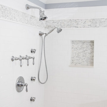 Walk-In Shower with Subway Tile and Mosaic Accent – Manchester-by-the-Sea MA