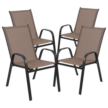 4PK Brown Patio Stack Chair, Brown