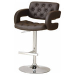 Benzara - Benzara BM69048 Comfortable Adjustable Height Bar Stool, Brown - Classy, stylish and contemporary, this bar stool is perfect for contemporary decor. This Contemporary Adjustable Bar Stool has a charm that is borne out of its attractive structural design and tasteful aesthetics. It has a beautifully upholstered brown leatherette seat that features diamond pattern tufting and covered, curved armrests. Featuring an adjustable height lever, this seat can extend for individualized comfort. A thick metal pedestal base is finished in a high polished chrome for retro flair with long-lasting durability.