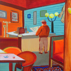Au Cafe Francais, 12 x 12 x 3 in deep, SOLD - Paintings