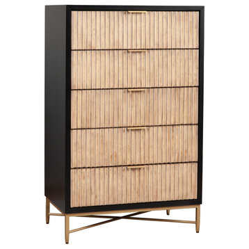 Benzara BM269166 Chest With 5 Corrugated Drawers and Metal Base, Black