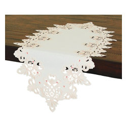 Xia Home Fashions - Victorian Lace Embroidered Cutwork Table Runner, Pink, 16"x34" - Table Runners
