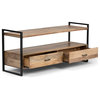 Industrial TV Stand, Mango Wood Construction With Drawers and Shelves, Natural